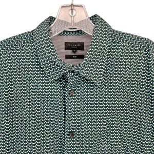 Ted Baker London Slim Button Shirt Men's Size 6 XXL Green Geometric Long Sleeve